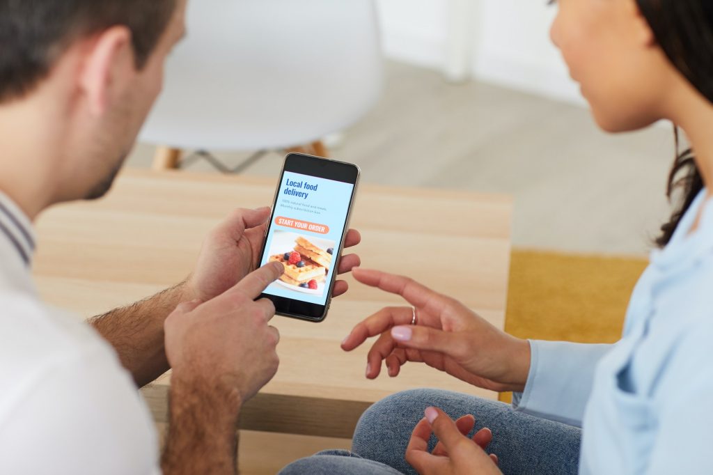 Office Workers Ordering Food via Mobile App